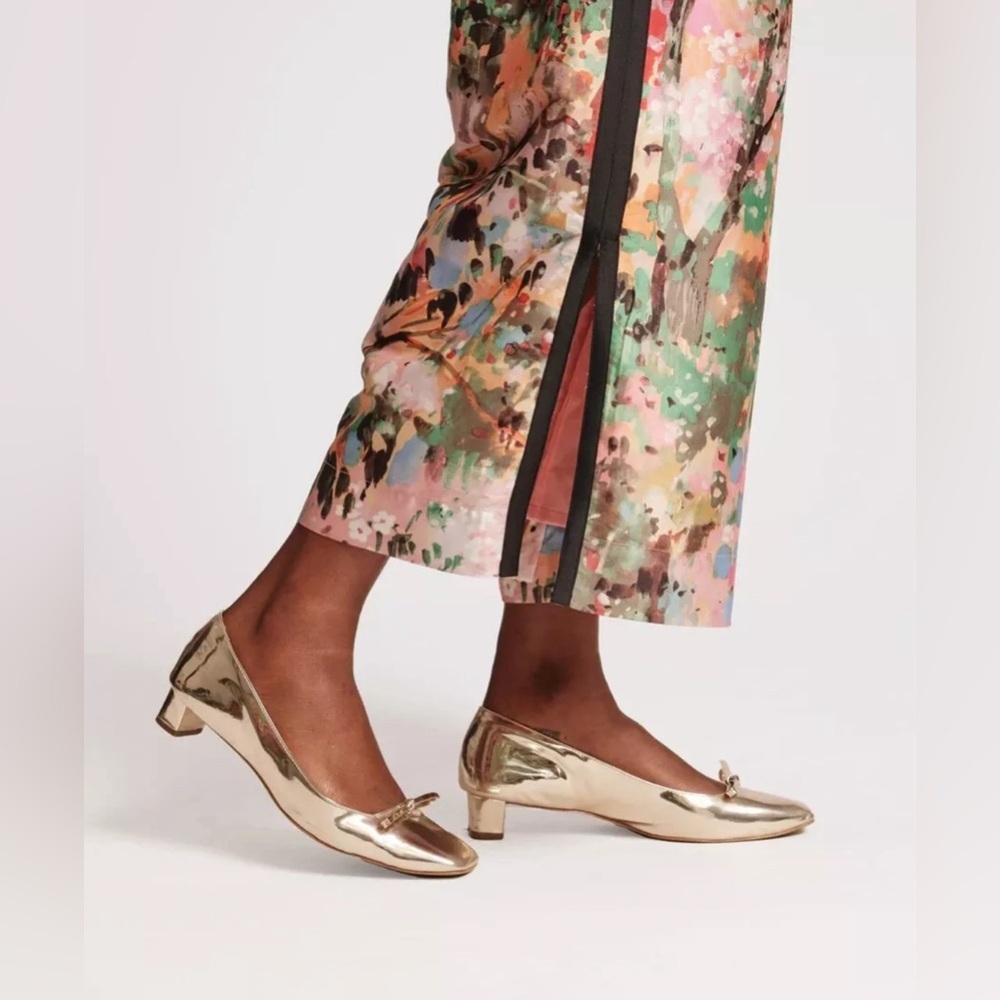 NEW Frances Valentine Mary Mini Block Heel Vegan Palentino Gold Shoes size 7.5